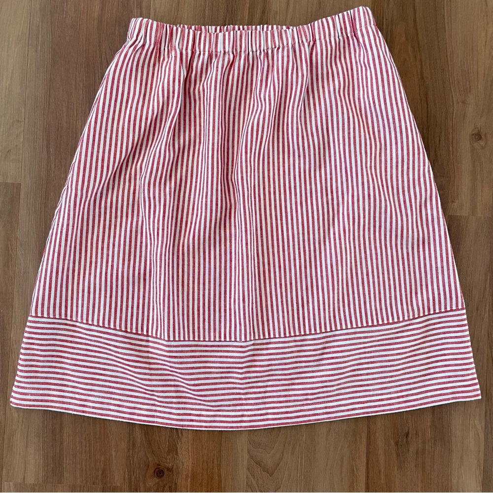 J Crew Skirt M Red White Pinstripe